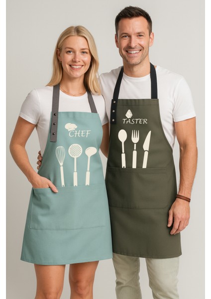 Kumaş Mutfak Önlüğü Seti 2'li Leke Tutmaz Su Itici %65 Pamuk %35 Polyester Chef Taster Önlük