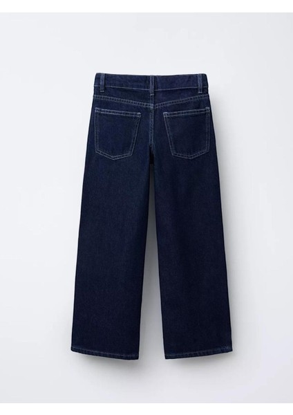 Kız Çocuk Koyu Mavi Mid Rise Wide Leg Jean Pantolon modelleri