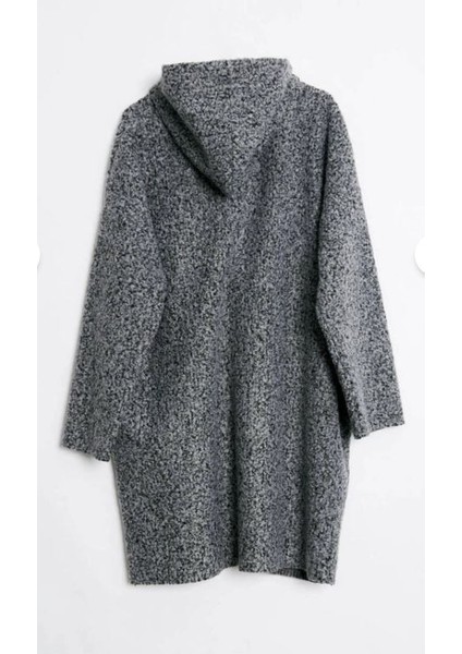 M39113 Kadın Kapüşonlu Torba Cep Astarsız Hafif Buklet Kaşe Oversize Kaban Antrasit modelleri