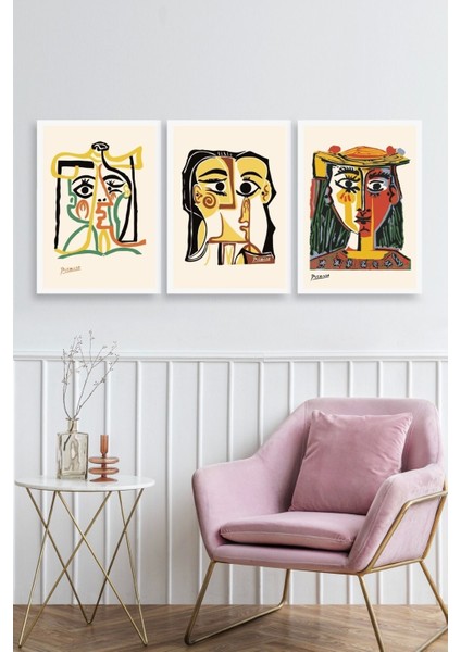 Picasso Üçlü Ahşap Çerçeveli Tablo fiyatları