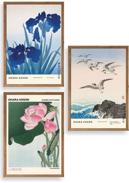 Vazodaki Çiçekler Üçlü Ahşap Çerçeveli Tablo