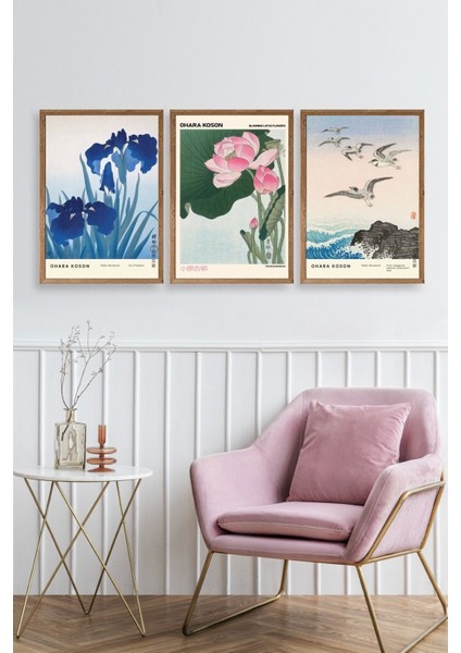 Vazodaki Çiçekler Üçlü Ahşap Çerçeveli Tablo fiyatları