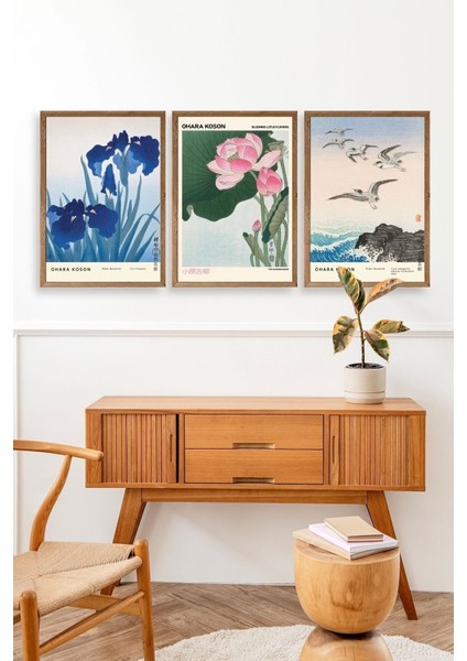 Vazodaki Çiçekler Üçlü Ahşap Çerçeveli Tablo modelleri