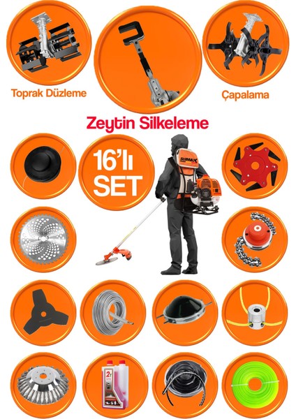 Lüx 16 Parça Turbo Benzinli Sırt Tırpan Ot Çim Çalı Biçme Makinası + Zeytin Silkeleme Aparatlı Set fiyatları