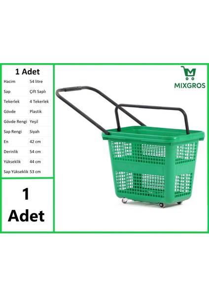 Tekerlekli Plastik Market Alışveriş El Sepeti 54 Litre Yeşil 1 Adet fiyatları