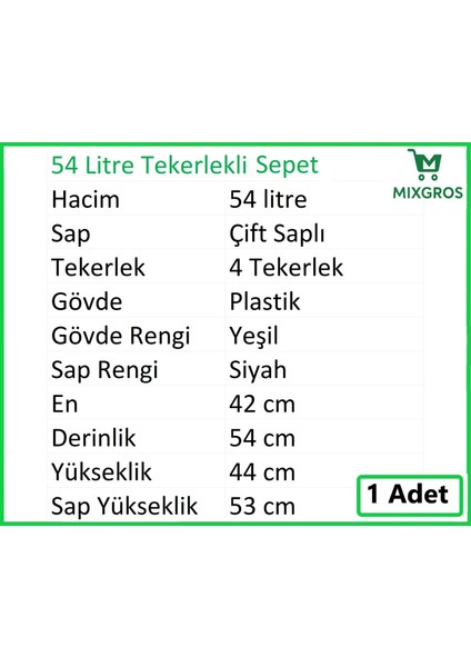 Tekerlekli Plastik Market Alışveriş El Sepeti 54 Litre Yeşil 1 Adet modelleri