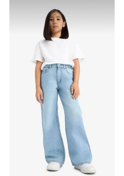 Kız Çocuk Koyu Mavi Mid Rise Wide Leg Jean Pantolon fiyatları