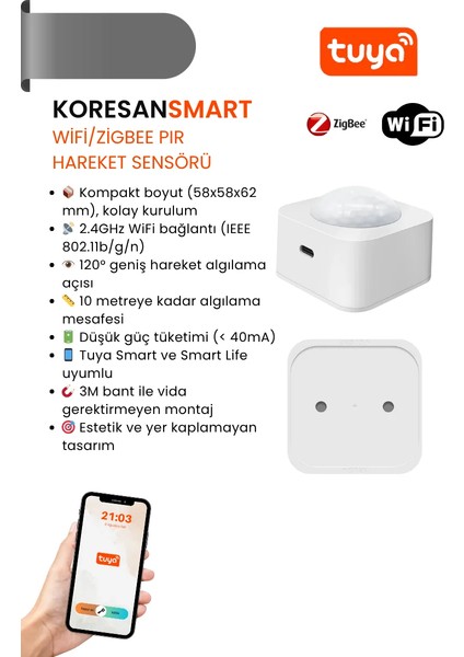 Tuya Wifi Zigbee Pır Hareket Sensörü