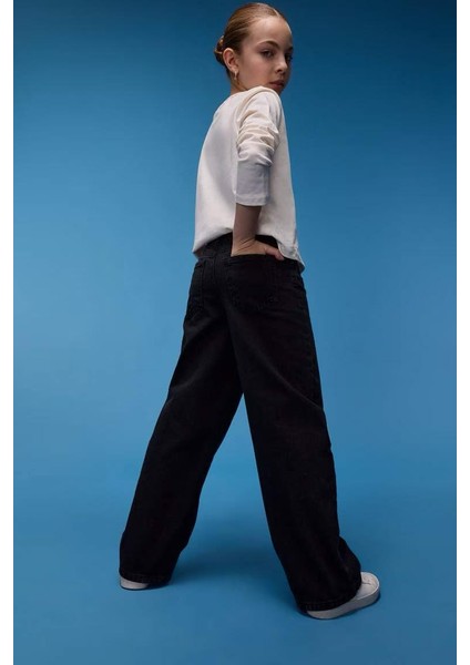 Kız Çocuk Koyu Mavi Mid Rise Wide Leg Jean Pantolon fiyatları