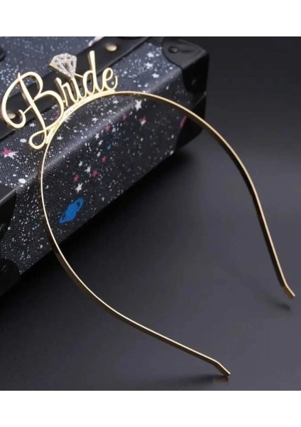 Bride Yazılı Metal Taç Bekarlığa Veda Partisi Konsepti Kaliteli Taç Gold