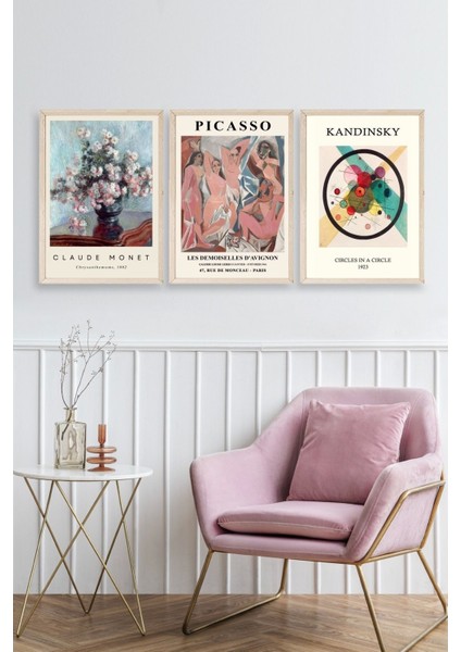 Ünlü Tablolar Üçlü Ahşap Çerçeveli Tablo fiyatları