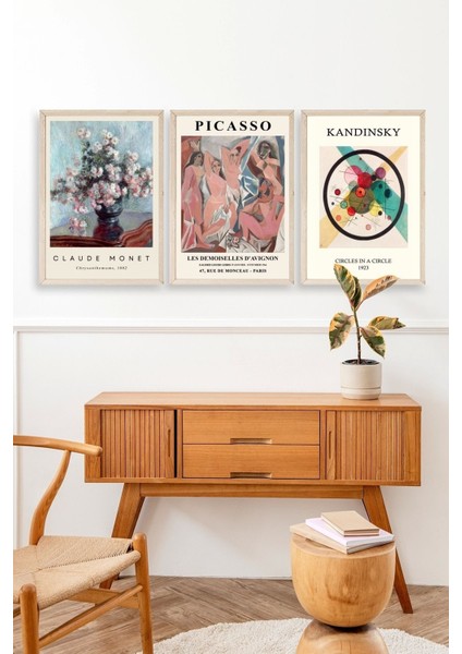 Ünlü Tablolar Üçlü Ahşap Çerçeveli Tablo modelleri