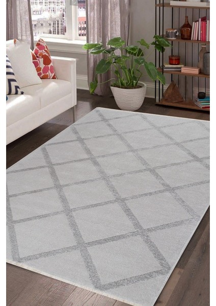 Rodney mt Çift Taraflı Yıkanabilir Premium Kalite Kilim Pamuk Dokuma Kaymaz Taban Açık Gümüş