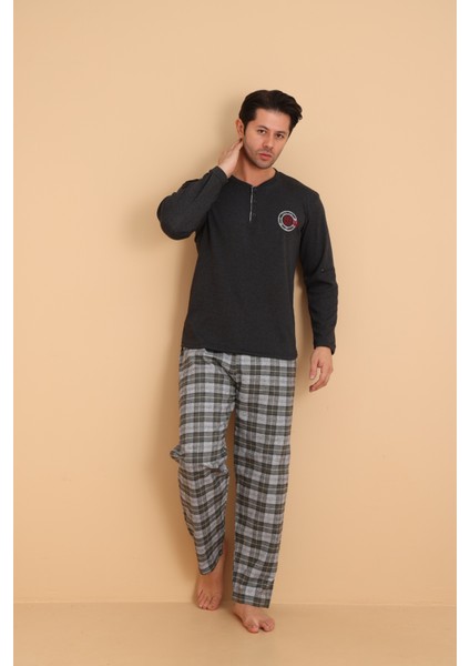 Flk 7014 Interlok Kışlık Ekose Pijamalı Erkek Pijama Takımı