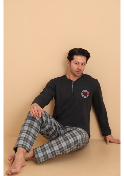Flk 7014 Interlok Kışlık Ekose Pijamalı Erkek Pijama Takımı modelleri