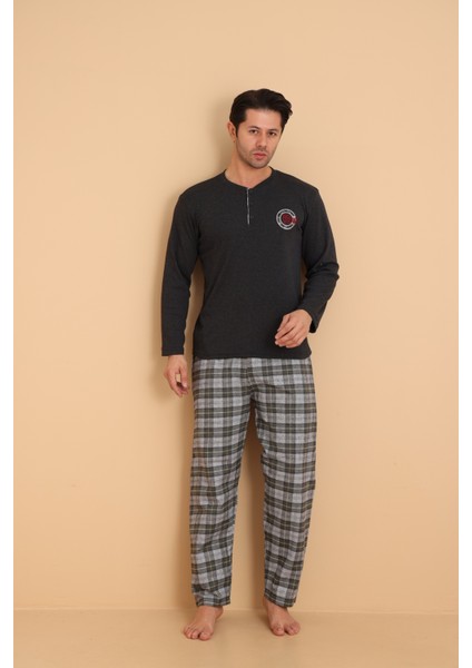 Flk 7014 Interlok Kışlık Ekose Pijamalı Erkek Pijama Takımı fırsatları