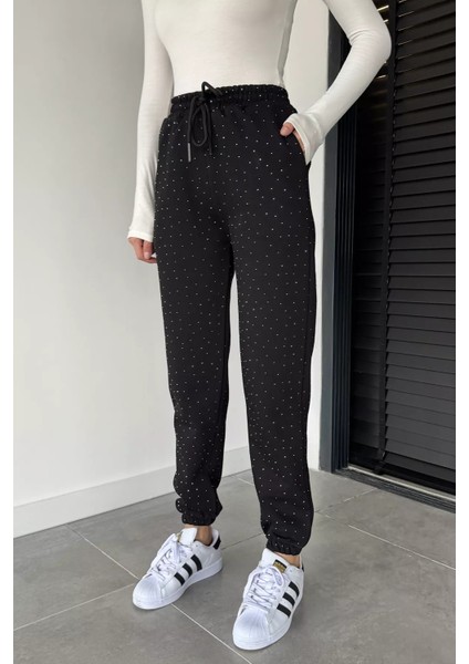 Kadın Bel ve Paça Lastikli Yüksek Bel Taş Işlemeli Şardonlu Eşofman Altı P-00018812 fiyatları