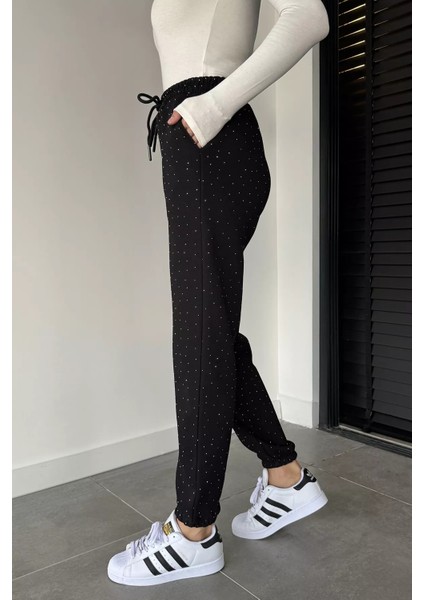 Kadın Bel ve Paça Lastikli Yüksek Bel Taş Işlemeli Şardonlu Eşofman Altı P-00018812 modelleri