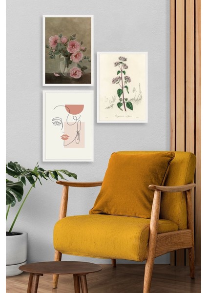 Çiçek Üçlü Ahşap Çerçeveli Tablo modelleri