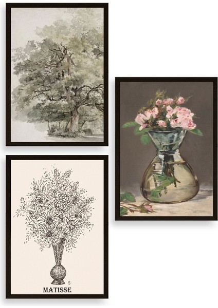 Matisse Üçlü Ahşap Çerçeveli Tablo