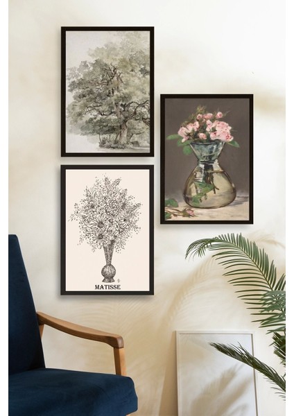 Matisse Üçlü Ahşap Çerçeveli Tablo fiyatları