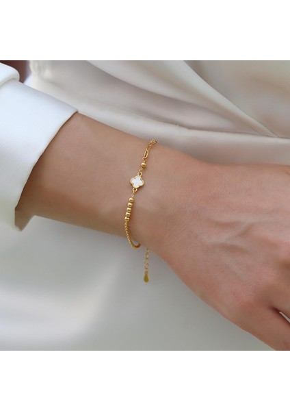 Yonca Sedefli Trend Gold Gümüş Bileklik modelleri