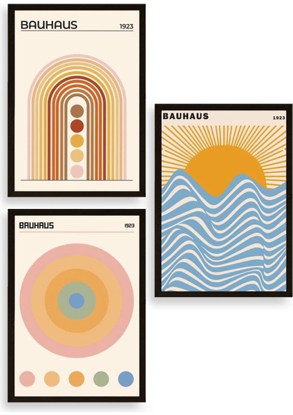 Bauhaus Üçlü Ahşap Çerçeveli Tablo