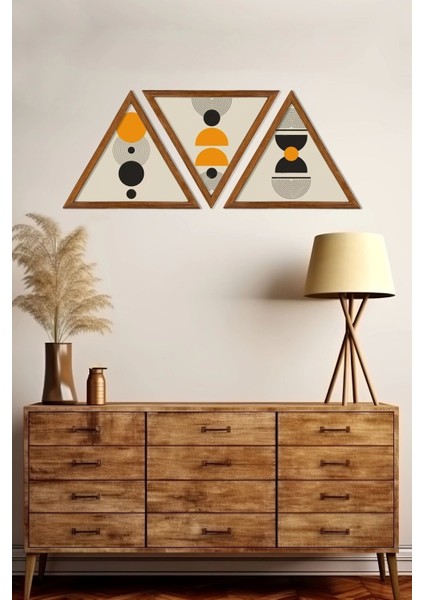 Dekoratif Üçgen Çerçeveli Ahşap Tablo Set