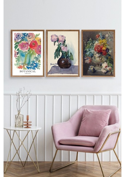 Çiçek Üçlü Ahşap Çerçeveli Tablo fiyatları