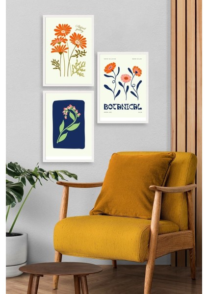 Botanik Üçlü Ahşap Çerçeveli Tablo modelleri