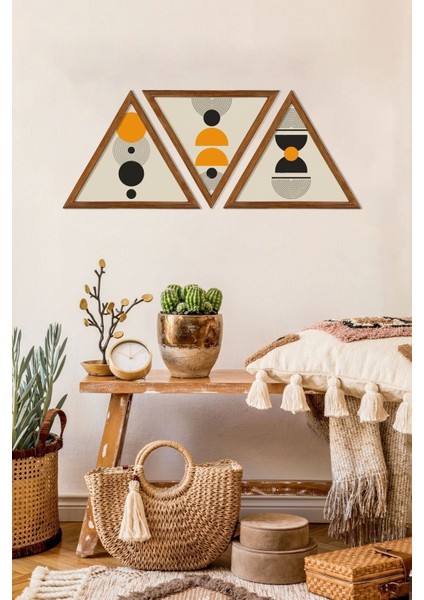 Dekoratif Üçgen Çerçeveli Ahşap Tablo Set modelleri