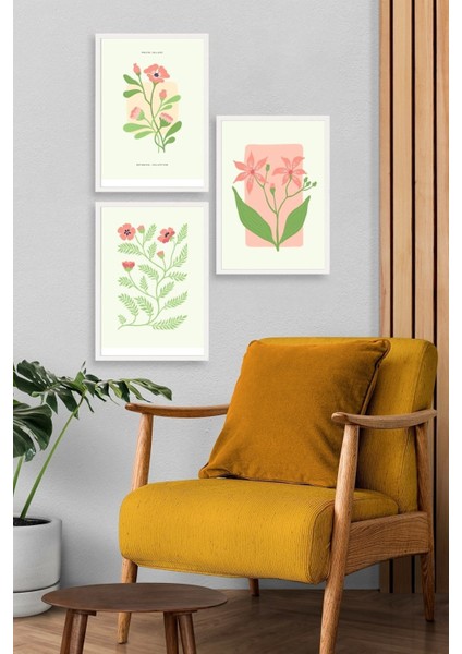 Botanik Üçlü Ahşap Çerçeveli Tablo modelleri