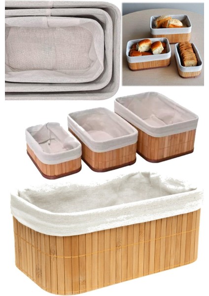 Bambu Üçlü Sepet Mutfak Çeyizlik 3 Boy Kaliteli 3 Parça Ekmek Sepeti Meyve Sofra Aksesauarı fiyatları