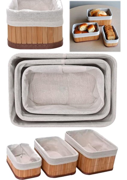 Bambu Üçlü Sepet Mutfak Çeyizlik 3 Boy Kaliteli 3 Parça Ekmek Sepeti Meyve Sofra Aksesauarı modelleri