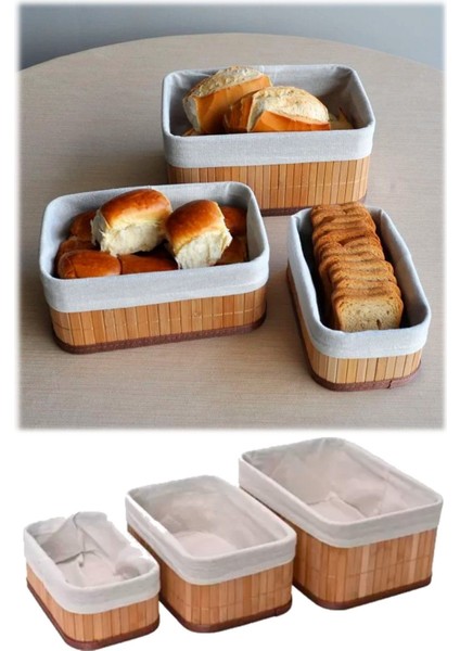Bambu Üçlü Sepet Mutfak Çeyizlik 3 Boy Kaliteli 3 Parça Ekmek Sepeti Meyve Sofra Aksesauarı fırsatları