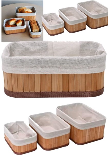 Bambu Üçlü Sepet Mutfak Çeyizlik 3 Boy Kaliteli 3 Parça Ekmek Sepeti Meyve Sofra Aksesauarı indirimleri