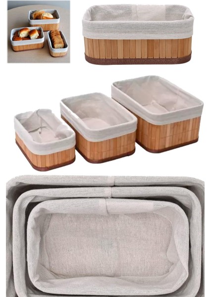 Bambu Üçlü Sepet Mutfak Çeyizlik 3 Boy Kaliteli 3 Parça Ekmek Sepeti Meyve Sofra Aksesauarı