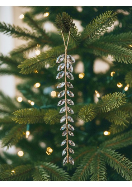 Yılbaşı Ağaç Süsü Lüks Işıltı Kristal Yaprak Dal Dekoratif Süs 30 cm
