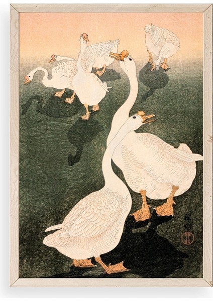 Kuğular Ahşap Çerçeveli Tablo