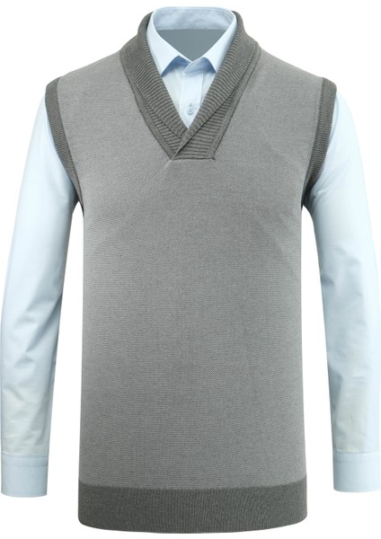 Erkek Şal Yaka Triko Süveter Noktalı Desen Klasik Kalıp - 5250H