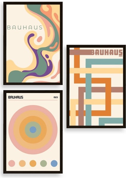 Bauhaus Üçlü Ahşap Çerçeveli Tablo