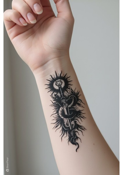 Kılıç Yılan Pentagram Dövmesi