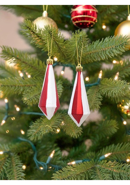 Yılbaşı Ağaç Süsü Kristal Şekilli Kırmızı-Beyaz 11 cm 2'li