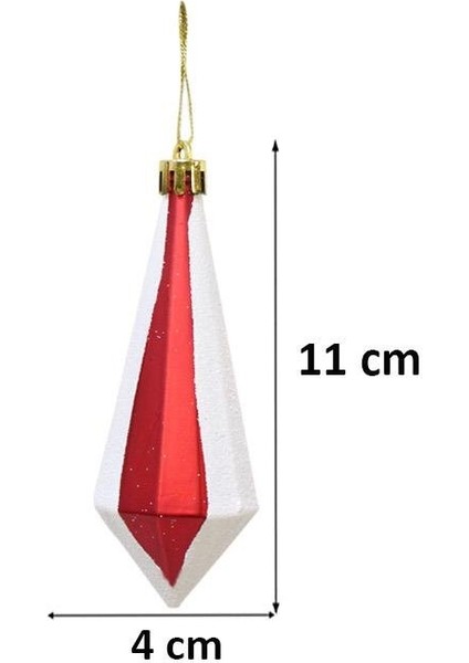Yılbaşı Ağaç Süsü Kristal Şekilli Kırmızı-Beyaz 11 cm 2'li modelleri