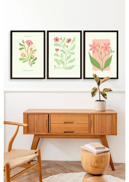 Botanik Üçlü Ahşap Çerçeveli Tablo modelleri