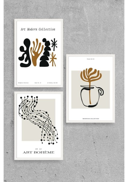 Modern Üçlü Ahşap Çerçeveli Tablo