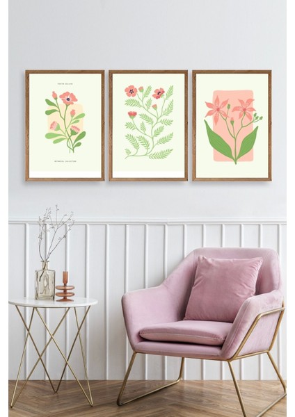 Botanik Üçlü Ahşap Çerçeveli Tablo fiyatları