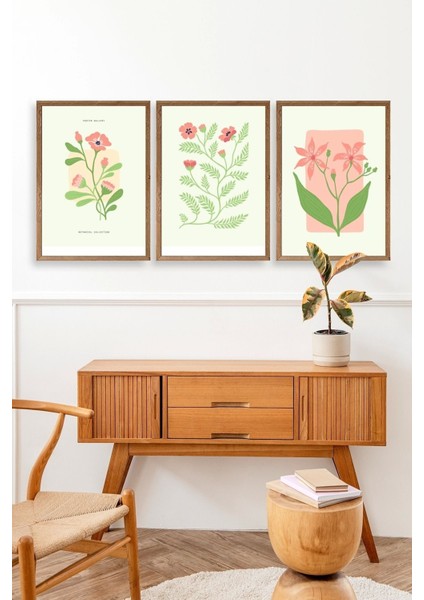 Botanik Üçlü Ahşap Çerçeveli Tablo modelleri