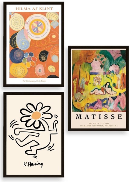 Ünlü Tablolar Üçlü Ahşap Çerçeveli Tablo