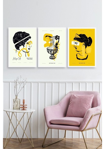 Soyut Üçlü Ahşap Çerçeveli Tablo fiyatları